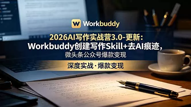 2026AI写作实战营3.0-更新：Workbuddy创建写作Skill+去AI痕迹，微头条公众号爆款变现-知云阁资源站