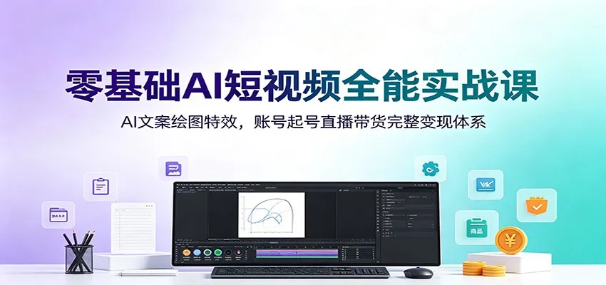 零基础AI短视频全能实战课:AI文案绘图特效,账号起号直播带货完整变现体系-知云阁资源站