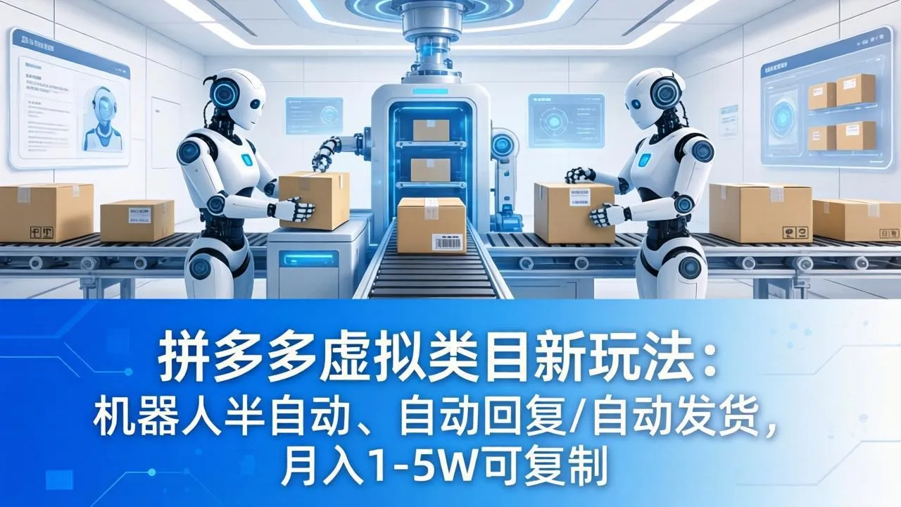 拼多多虚拟类目新玩法:机器人半自动、自动回复 /自动发货,月入 1-5W 可复制-知云阁资源站